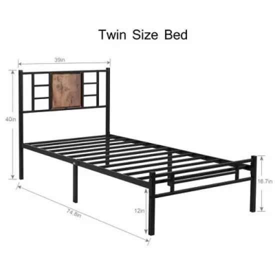 VECELO Twin/Full/Queen Platform Bed Frame with Steel Slat Support, Heavy Duty Bed Frame with Headboard, No Box Spring Needed/Easy Assembly image {2}