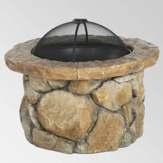 Clarendon 5pc Acacia Wood Club Chairs and Fire Pit Set - Teak/White/Natural Stone - Christopher Knight Home image {4}