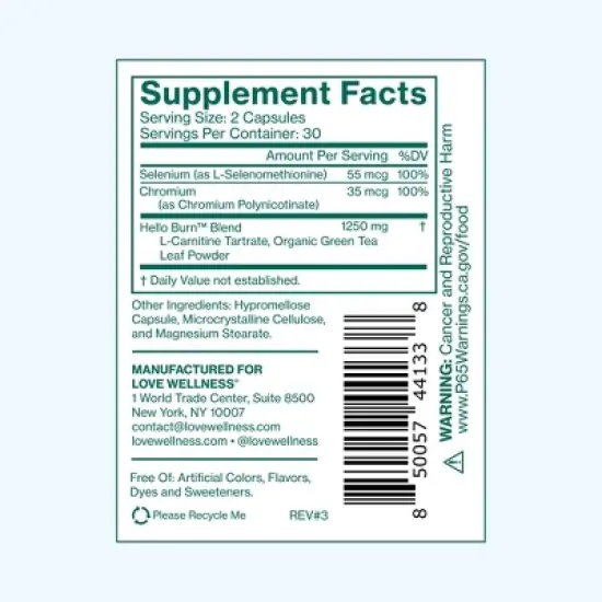 Love Wellness Hello Burn Balance Blood Sugar Support Vegan Capsules - 60ct image {6}