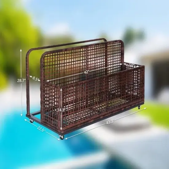 Whizmax Poolside Float Storage, Patio Poolside Float Storage Basket, PE Rattan Outdoor Pool Caddy with Rolling Wheels for Floaties, Patio, Pool image {2}