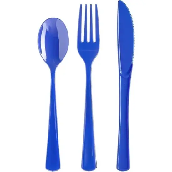 Exquisite Solid Color Plastic Utensil Cutlery Set Forks Spoons Knives- 150 Pack image {10}