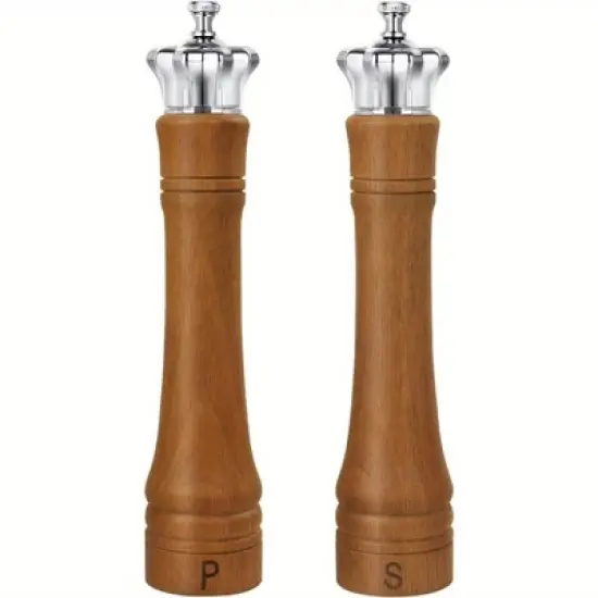 Angel Sar 10 Inch Wooden Salt and Pepper Grinder Set, 2 Pack Adjustable Ceramic Core Mills with Crown Lid, Kitchen & Dining Spice Shakers image {5}