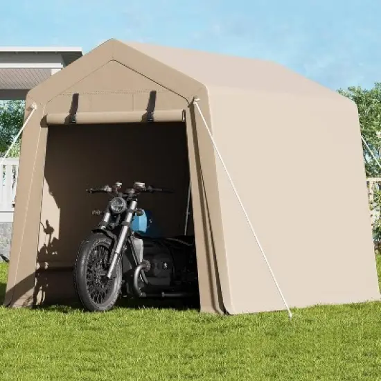 GustoWave 6x6 FT Portable Outdoor Storage Shed, UV-Resistant Carport for Motorcycle, Firewood image {6}