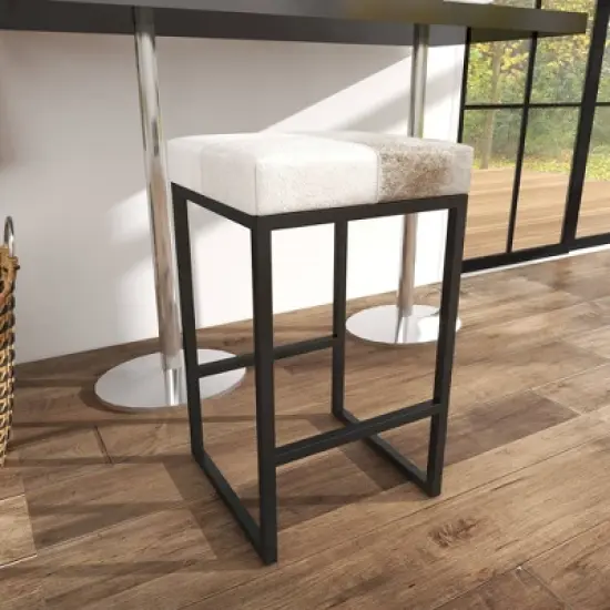 Industrial Cowhide and Metal Counter Height Barstool Gray - Olivia & May image {12}