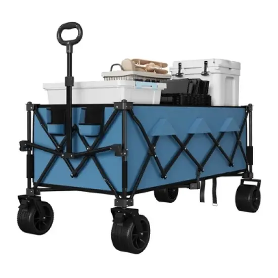 Collapsible Utility Wagon Cart with All Terrain Wheels, Heavy Duty Foldable Wagon, 460 lb Capacity, Portable for Beach Camping image {7}