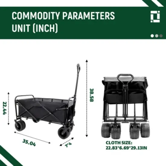 FATMOON Foldable Beach Wagon Cart with 440lbs Capacity, Strapping System & 3pcs Waterproof Liners for Camping, Shopping & Families image {2}