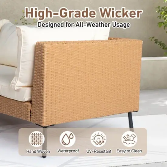 Karl Home Patio 6-Piece Yellow Wicker Sectional Sofa with Beige Cushions image {3}