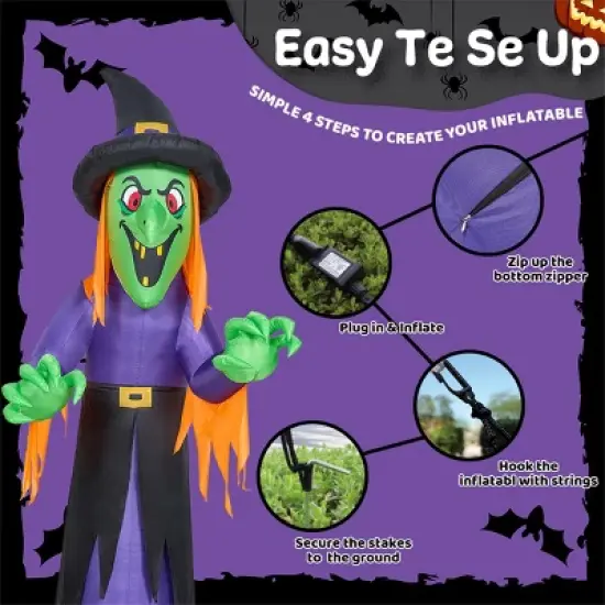 Joyfy 12 FT Tall Halloween Inflatable Witch with Built-in LED for Outdoor Decoration, Halloween Indoor Yard, Garden, Lawn Holiday Party Decoration image {5}