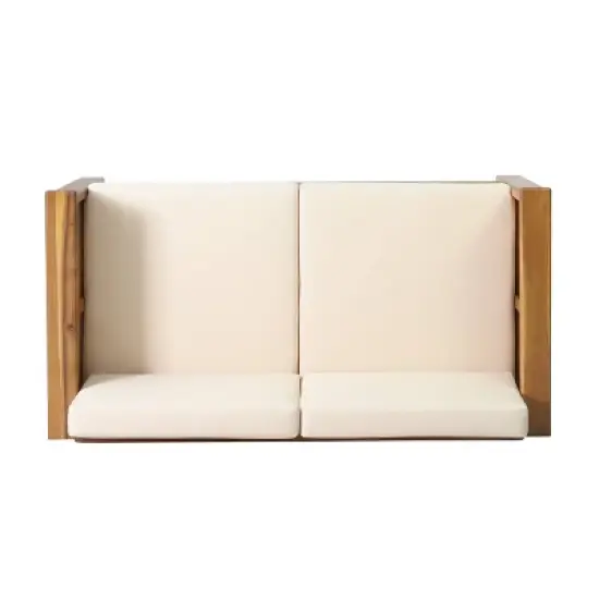 Christopher Knight 2pc Home Louver Outdoor Acacia Loveseat and Coffee Table Set with Cushions image {9}