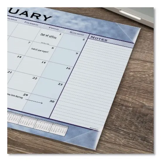 Slate Blue Desk Pad, 22 x 17, Blue Sheets, Clear Corners, 12-Month (Jan to Dec): 2026 image {2}