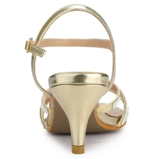 Allegra K Women's Ankle Strap Rhinestone Kitten Heel Sandals image {3}