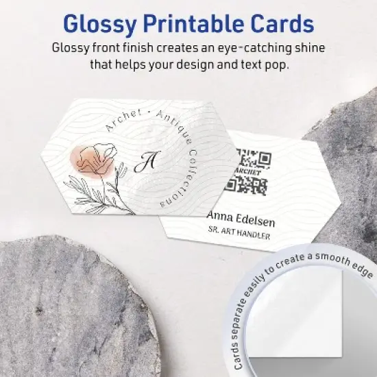 Avery Printable Geo Business Cards, Sure Feed Technology, 2" x 3-1/2", Glossy White Cardstock, Print-to-The-Edge, Laser/Inkjet Printable, 80 Total image {2}