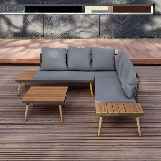 Stellar 4pc Outdoor Aluminum Sectional Set with Tables & Cushions - DUKAP image {10}