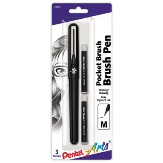 Pentel Arts Pocket Brush Pen with 2 Black Refills image {2}