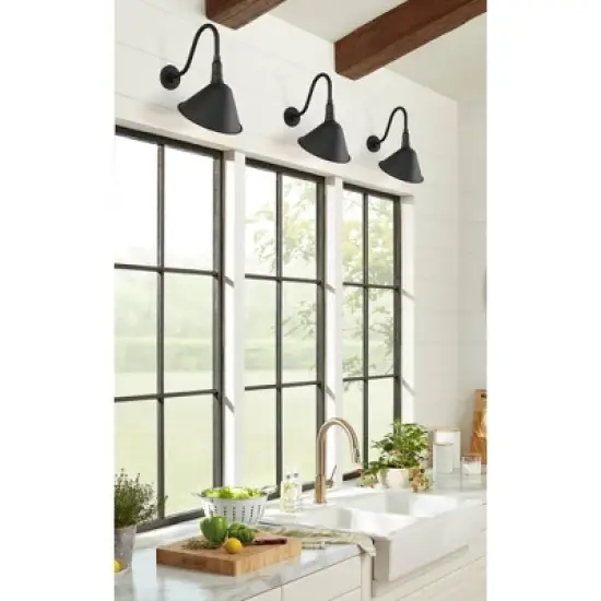 Franklin Iron Works Neihart Rustic Farmhouse Outdoor Barn Light Fixture Black Curving Gooseneck 18" for Post Exterior Barn Deck House Porch Yard Patio image {8}