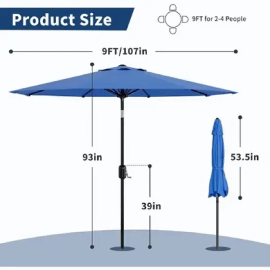 9ft Patio Umbrella with Crank Lift & Push Button Tilt - UV Protection 8-Rib Design for Pool/Deck/Backyard image {1}