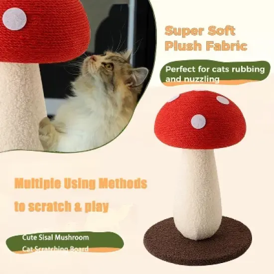 Extra Large Vertical Sisal Mushroom Shaped Cat Scratcher, Cat Scratching Table, Cat Scratching Board Cat Interactive Cute Mushroom Scratching Board image {4}
