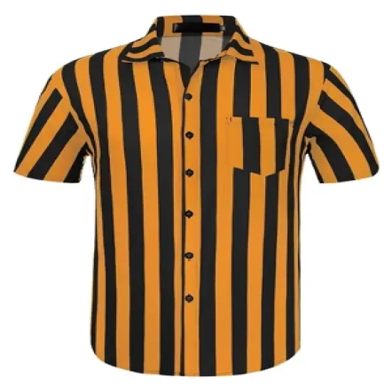 Lars Amadeus Men's Summer Vertical Striped Shirt Short Sleeves Button Up Color Block Stripe Shirt image {7}