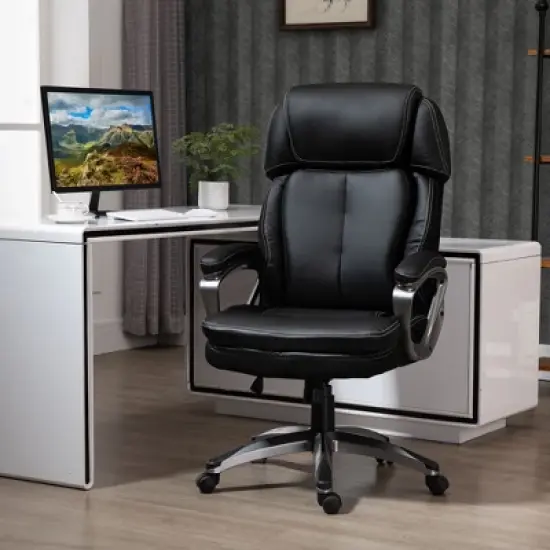 Vinsetto High Back Ergonomic Home Office Chair, PU Leather Swivel Chair with Adjustable Height, Lumbar Support and Padded Armrests, Black image {1}