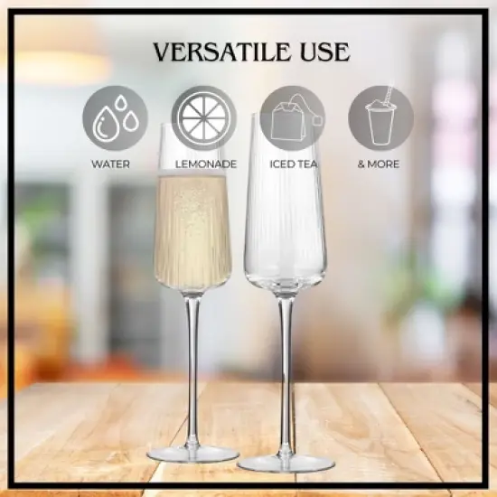 Artland Soho Optic 8.5 oz Champagne Flute, Set of 4, Modern Stemmed Glasses, Ideal for Weddings, Parties, Dishwasher Safe image {5}