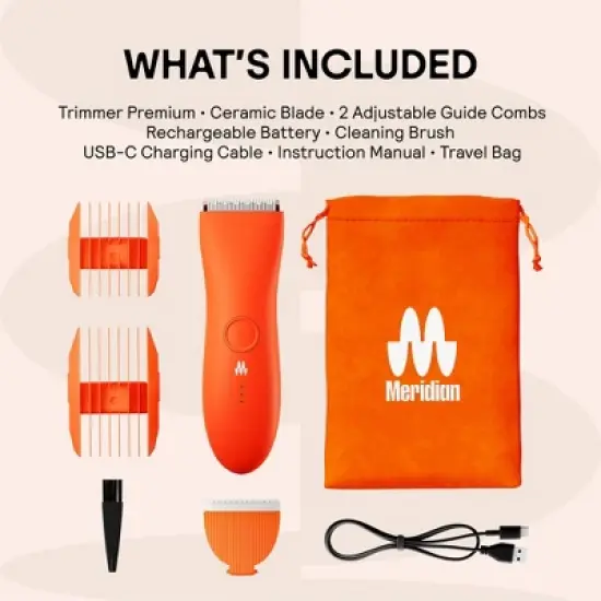 Meridian Trimmer Premium Pubic & Body Hair Trimmer for Men & Women Below-the-Belt Groomer, Ball Trimmer, Bikini Trimmer, Bonus Pouch - Blaze image {4}
