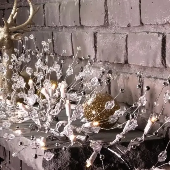 GE StayBright 100LED Glitter Gem Garland 9FT Warm White/White Wire image {1}