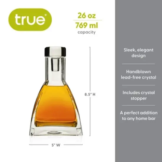 True Apex Decanter - Whiskey Liquor Decanter 26 Ounces, Hand Blown Barware with Crystal Stopper, Clear Finish image {3}