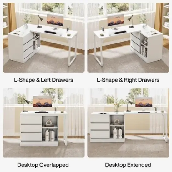 Tribesigns L-Shaped Computer Desk with Drawers and Shelves image {5}