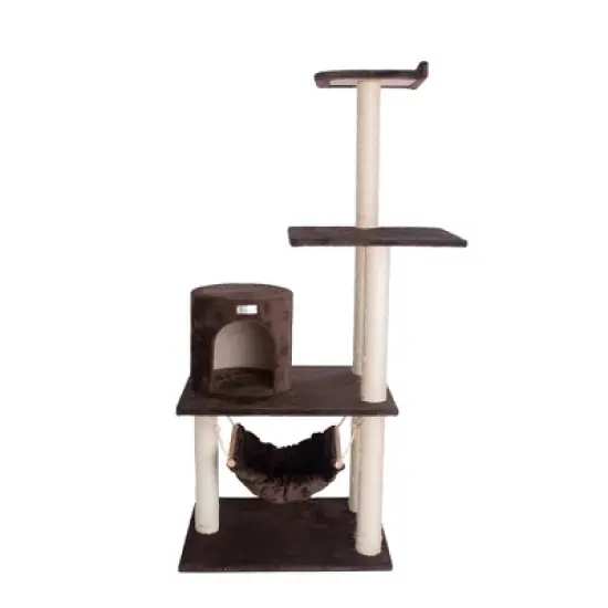 GleePet GP78590223 59-Inch Real Wood Cat Tree In Coffee Brown With Condo And Hammock image {6}