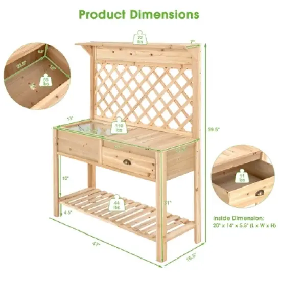 Costway Wood Raised Garden Bed w/ Trellis Elevated Planter Box w/ Storage Shelf and Drawer image {1}