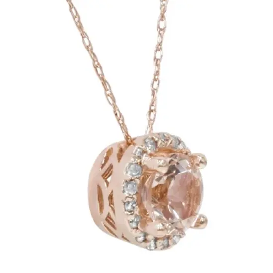 Pompeii3 1 7/8ct Morganite & Diamond Halo Pendant 14K Rose Gold image {2}
