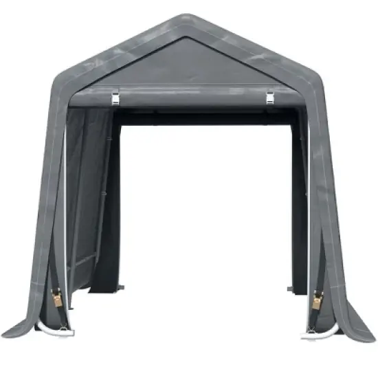 Outsunny Garden Storage Tent, Heavy Duty Bike Shed, Patio Storage Shelter w/ Metal Frame and Double Zipper Doors, Dark Grey image {3}
