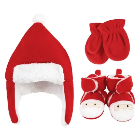 Hudson Baby Unisex Baby Trapper Hat, Mitten and Bootie Set, Santa image {8}