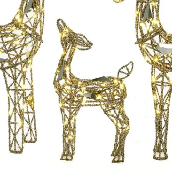 LuxenHome 3-Piece Gold Glitter Deer Family Outdoor Holiday Decoration with Lights Brown image {2}