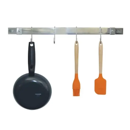 Range Kleen Stainless Steel Expanding Pot Rack Bar: Wall Mount Hanging Pot Hanger, Over Stove Kitchen Rack, Silver image {2}