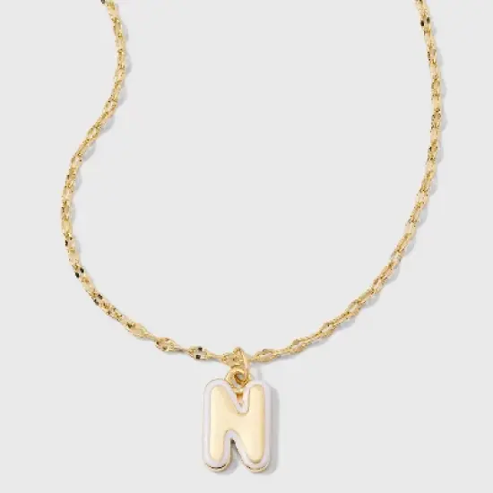 14K Gold Dipped Enamel Initial Pendant Necklace - A New Day&trade; Gold/White image {17}