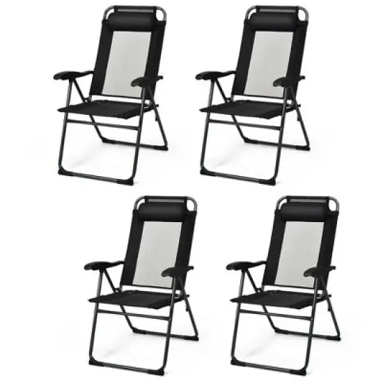 Costway 4PC Folding Chairs Adjustable Reclining Chairs with Headrest Patio Garden Black/Grey image {10}