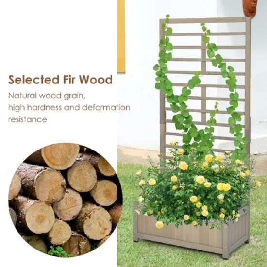 Costway 2PC 68in Wood Planter Box w/Trellis Raised Garden Bed for Climbing Plant image {4}