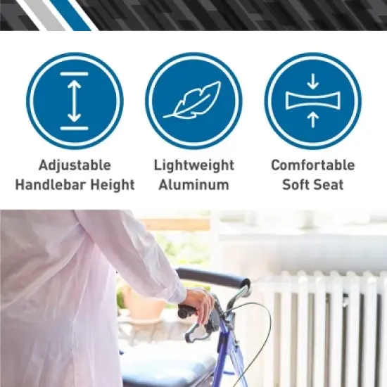 BodyMed Regular Aluminum Rollator, Medical Roller, PVC Soft Seat, Walking Aid, Elder Assistance, Four Wheels, Burgundy with Loop Brakes image {2}