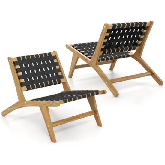 Tangkula 2PCS Teak Wooden Chair w/ Woven Webbing Seat & Backrest Mid Century Modern image {9}