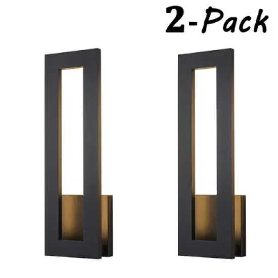 ALOADECOR H20'' Modern Outdoor Integrated LED Wall Light Matte Black  Sconce with Frosted Acrylic Shade Up/Down Wall for Garage  (2 Pack) image {9}
