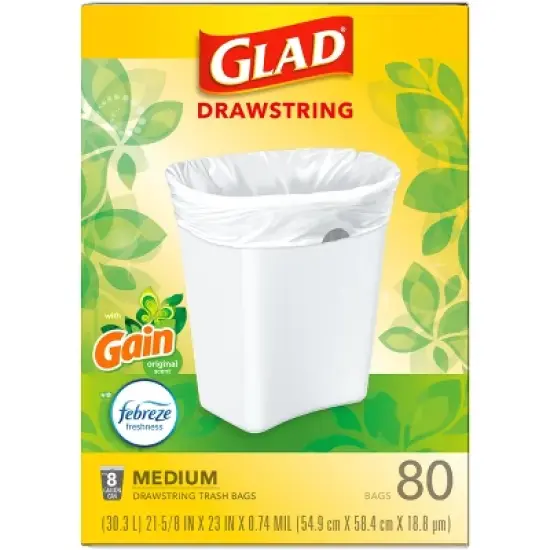 Glad Drawstring Gain Odor Shield Medium Trash Bags - 8gal - 80ct image {6}
