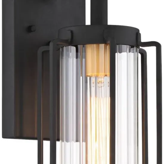Minka Lavery Modern Outdoor Wall Light Fixture Sand Black 16" Clear Ribbed Glass Shade for Post Exterior Deck Porch Yard Patio image {1}