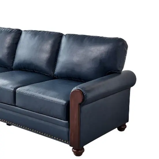 Eulalia Transitional Leather 82"Wide Sofa With Rolled Arms and Solid Wood Legs | ARTFUL LIVING DESIGN image {4}