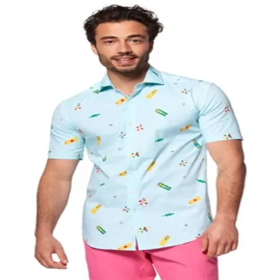 OppoSuits Men's Shirt - Short Sleeve Shirt Pool Life - Blue image {2}