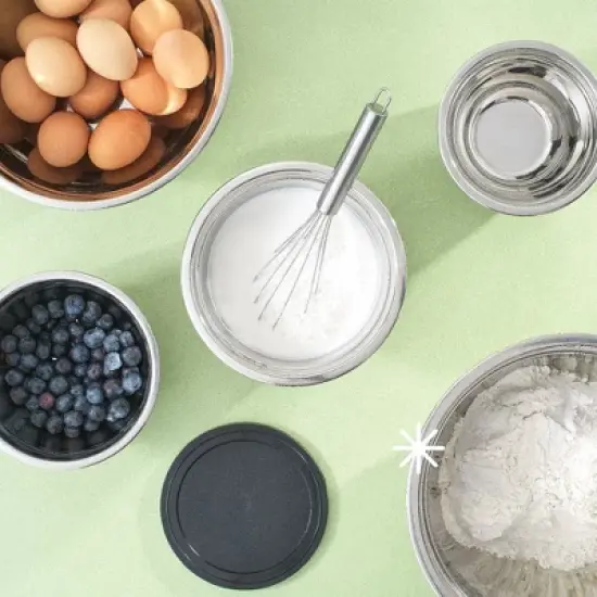 JoyJolt Stainless Steel Mixing Bowls with Silicone Base & Lids - Set of 7 - Silver/Black image {1}