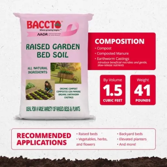 Michigan Peat Company BACCTO Raised Bed Soil with Organic Compost, Manure, & Earthworm Castings for All Plant Types, 1.5 Cubic Feet image {2}