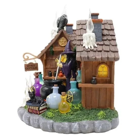Enchanted Witch Cottage Lighted Figurine, 10" LED Halloween Decor Statue with Cauldrons and Ravens| OrnamentallyYou image {6}