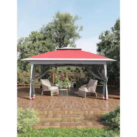 13'x13'Canopy, Outdoor Tent with Mosquito Netting & Wheeled Bag, Instant Shelter for Backyard, Patio & Garden Furniture image {14}