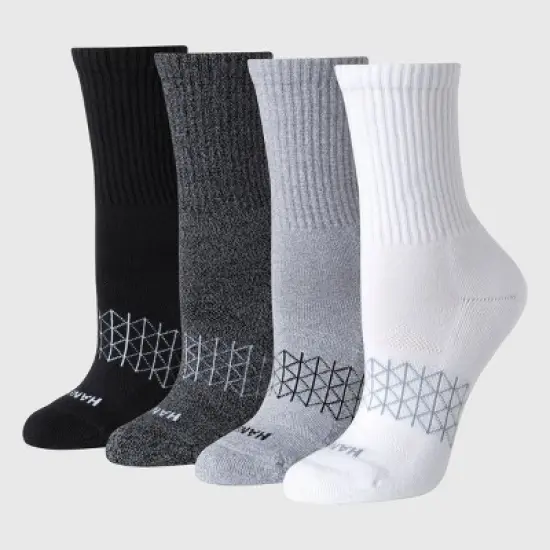 Hanes Women's Absolute Active 4pk Crew Socks - White/Gray 5-9: Cotton Blend, Arch Support, Cushioned Sole, Seamless Toe image {3}